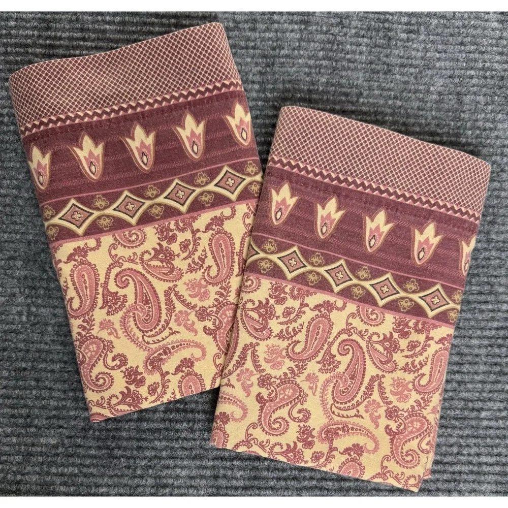 Vintage Paisley Boho King Pillowcase Pair Burgundy Tan Hippie Retro Maximalist
